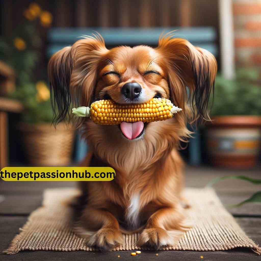 dog eating corn