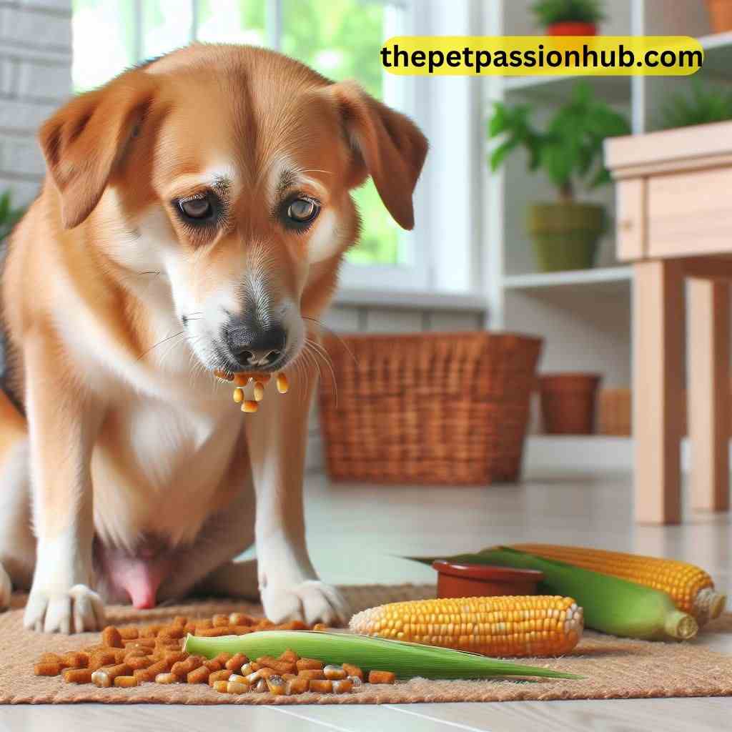 dog sick due to eating corn